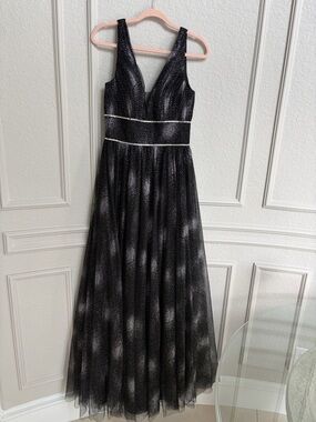 Black Sparkle V-Neck Maxi Dress with Waist Trim